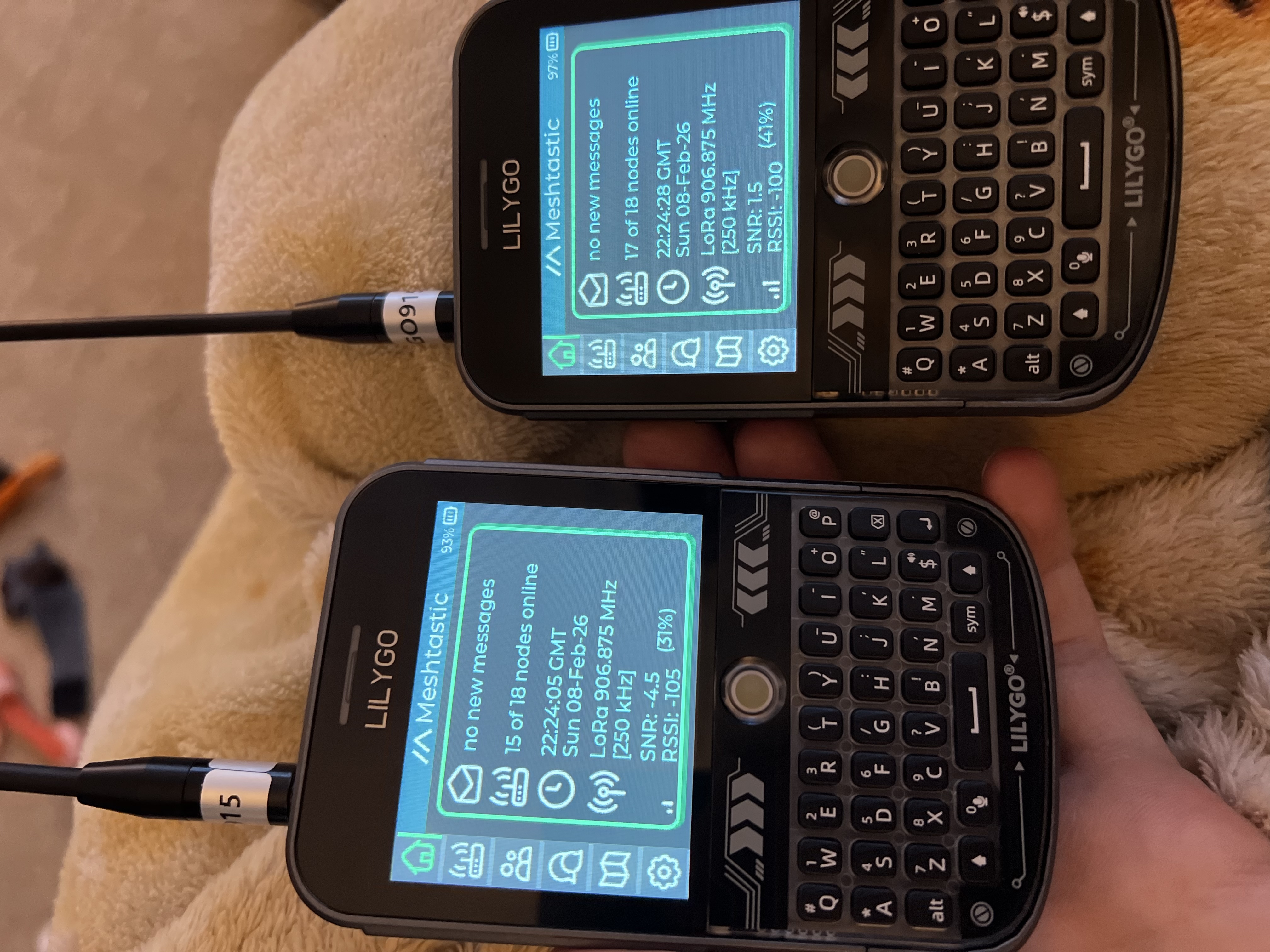 LILYGO T-Deck Plus Meshtastic node showing mesh network map