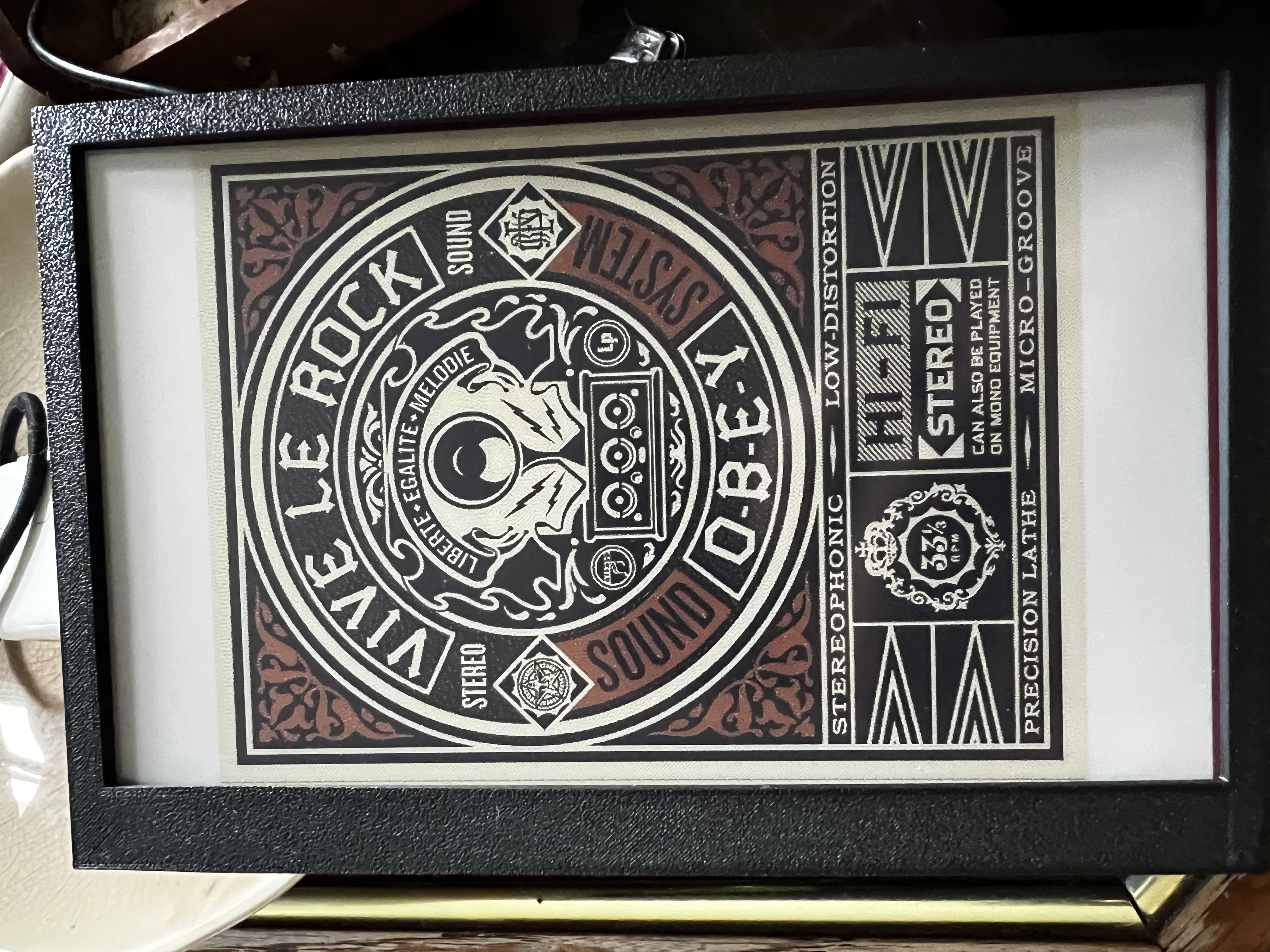 Color e-paper display showing a Shepard Fairey print